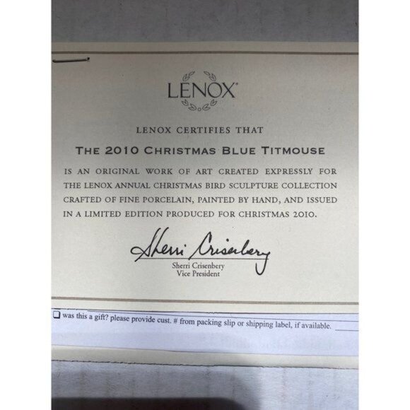 Lenox 2010 Christmas Blue Titmouse Figurine w/ COA, Holiday Bird Series NEW - Picture 10 of 10